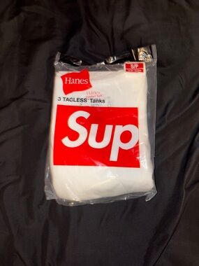 Hanes White Tagless Tank Pack with Red Logo